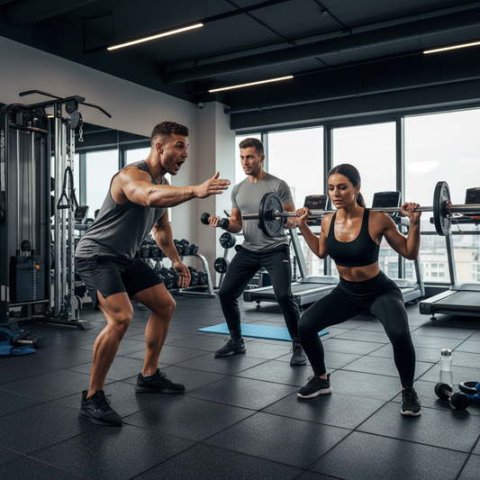 two people working out and 1 coach, crop the photo into square